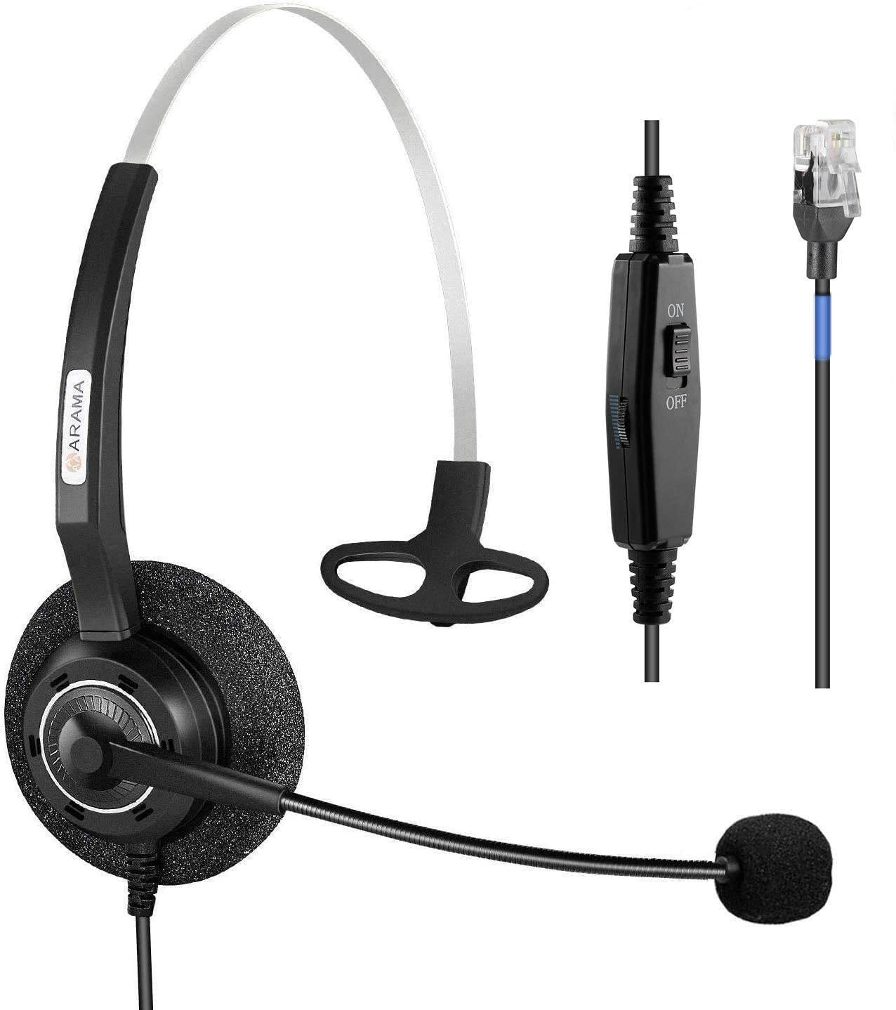 Phone Headset RJ9 with Pro Noise Canceling Mic and Mute Switch Controls Wired Headset for Polycom Mitel Plantronic Nortel Shoretel Aastra Avaya Lucent Landline Phones-200MS2