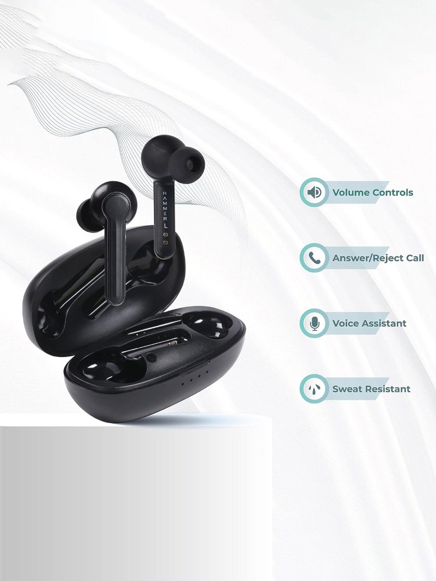 Hammer SOLO 3.0 True Wireless Bluetooth earphone earbuds with Mic Total Playtime 17H Black