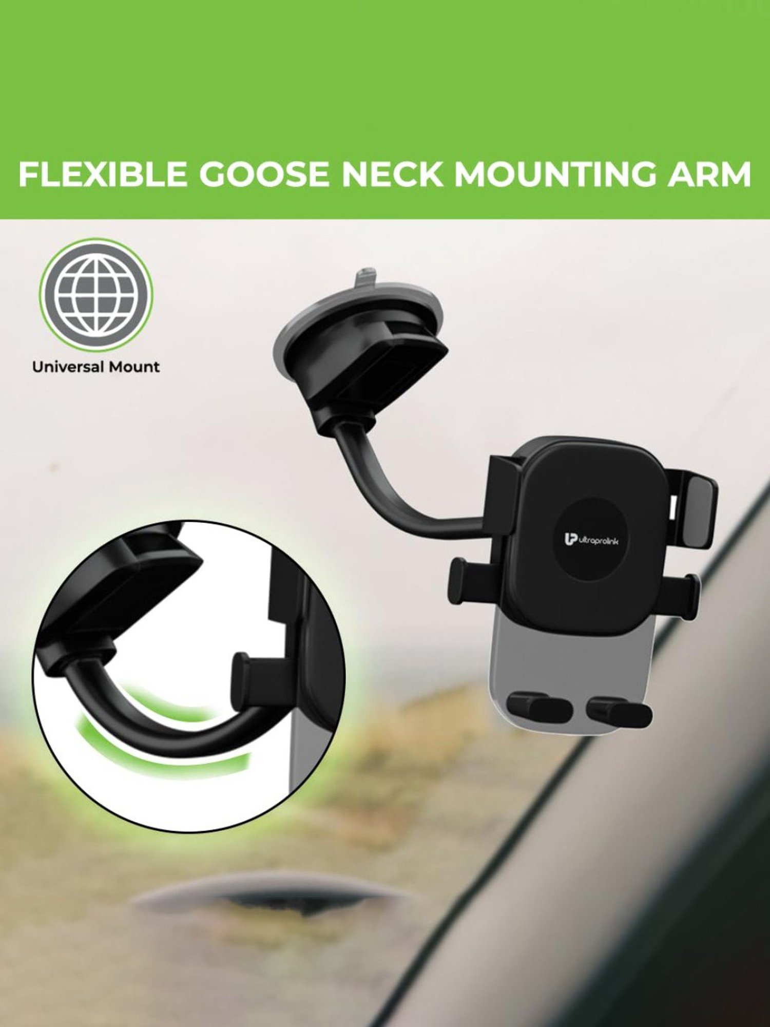 ULTRAPROLINK UM1168 Drive Safe plus, Universal Adjustable Holder Car Mount All Smartphones (Black)