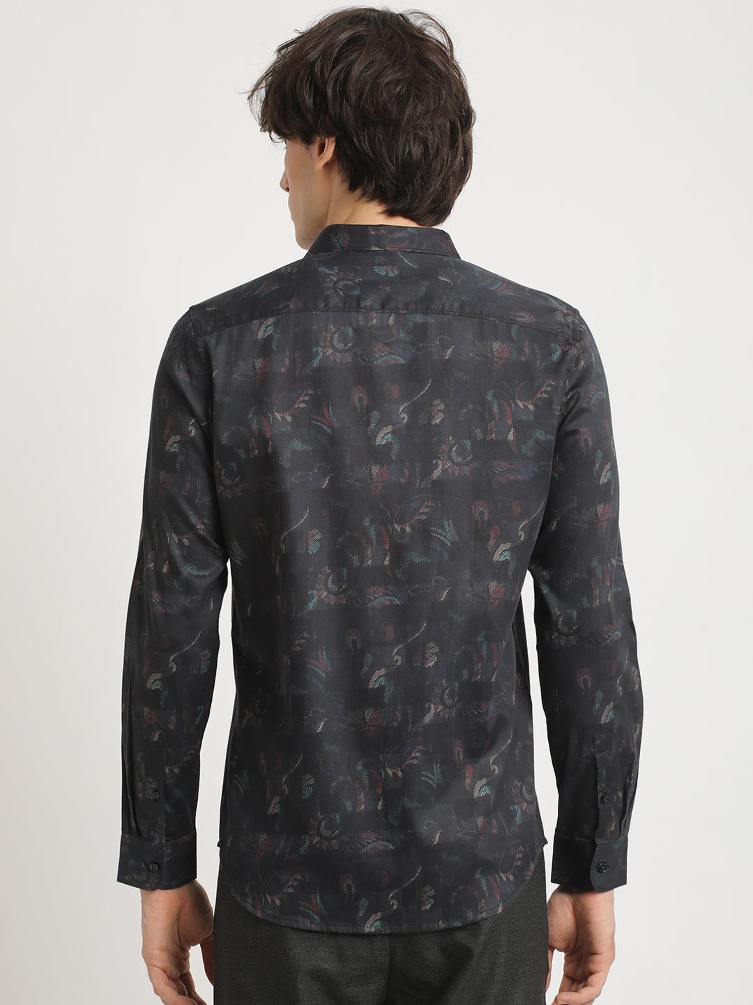 The Bear House Black Cotton Slim Fit Printed Shirt