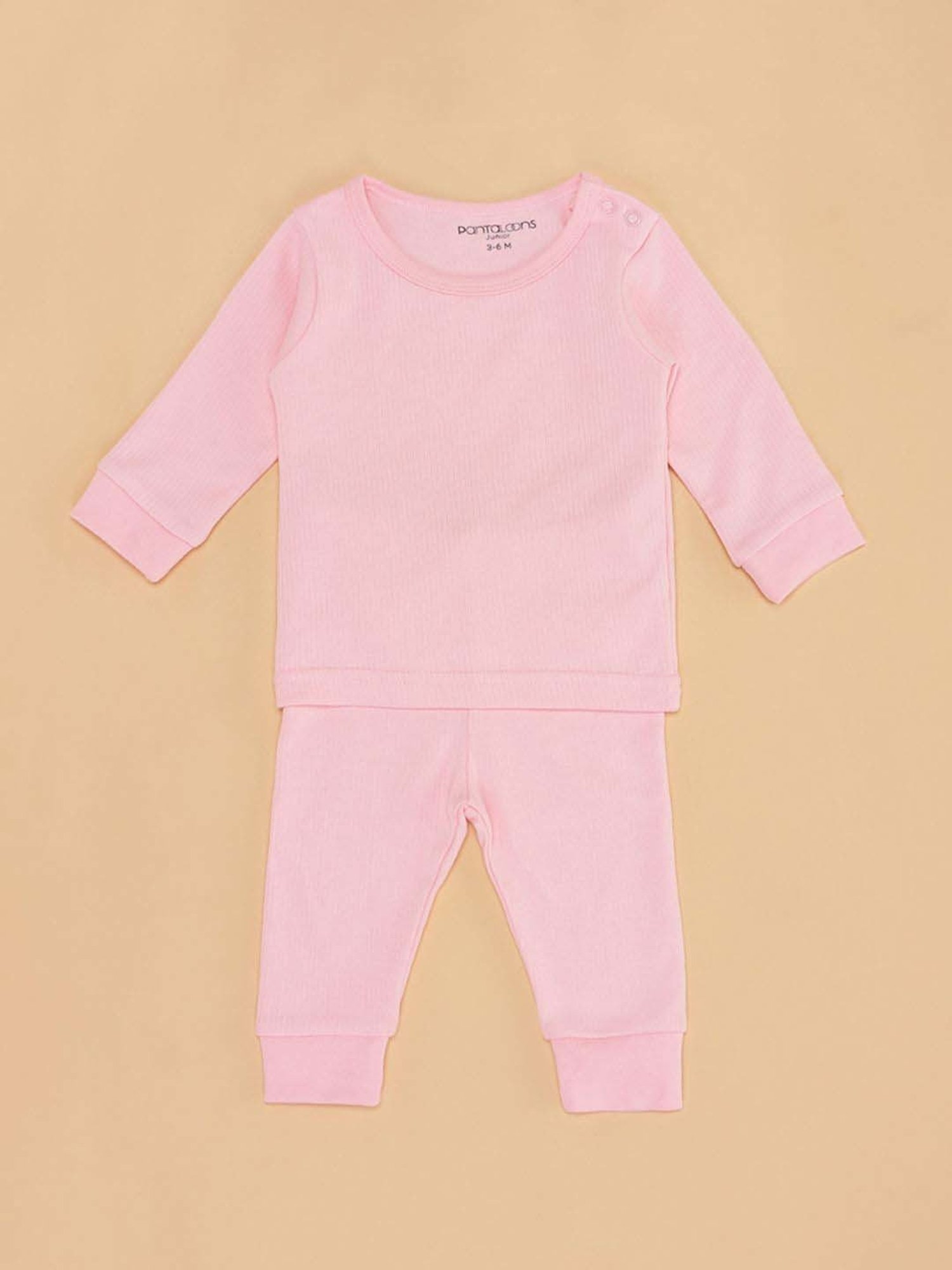 Pantaloons Baby Pink Regular Fit Full Sleeves Thermal Set