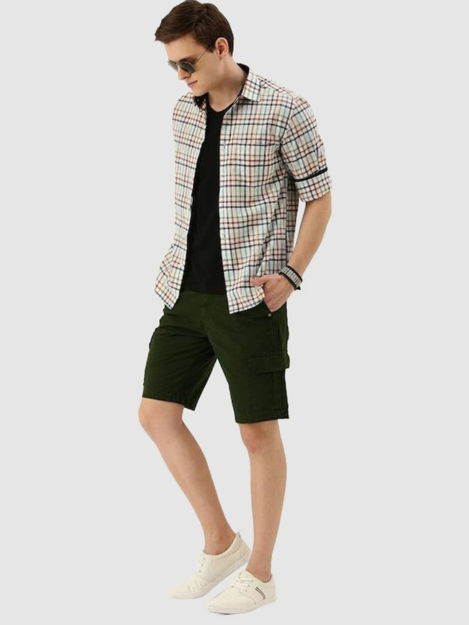 IVOC Dark Green Slim Fit Cotton Cargo Shorts