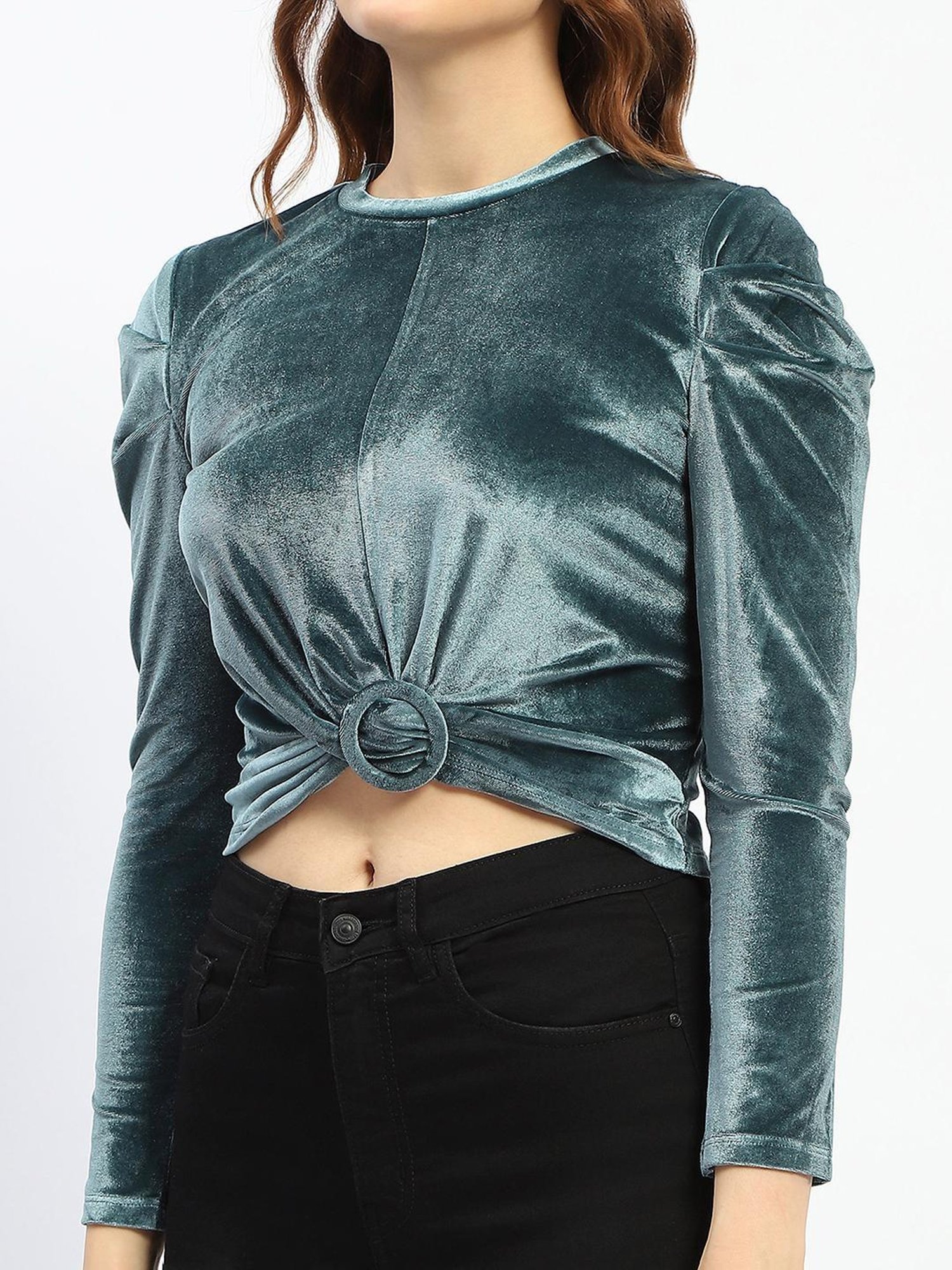 MADAME Teal Slim Fit Crop Top