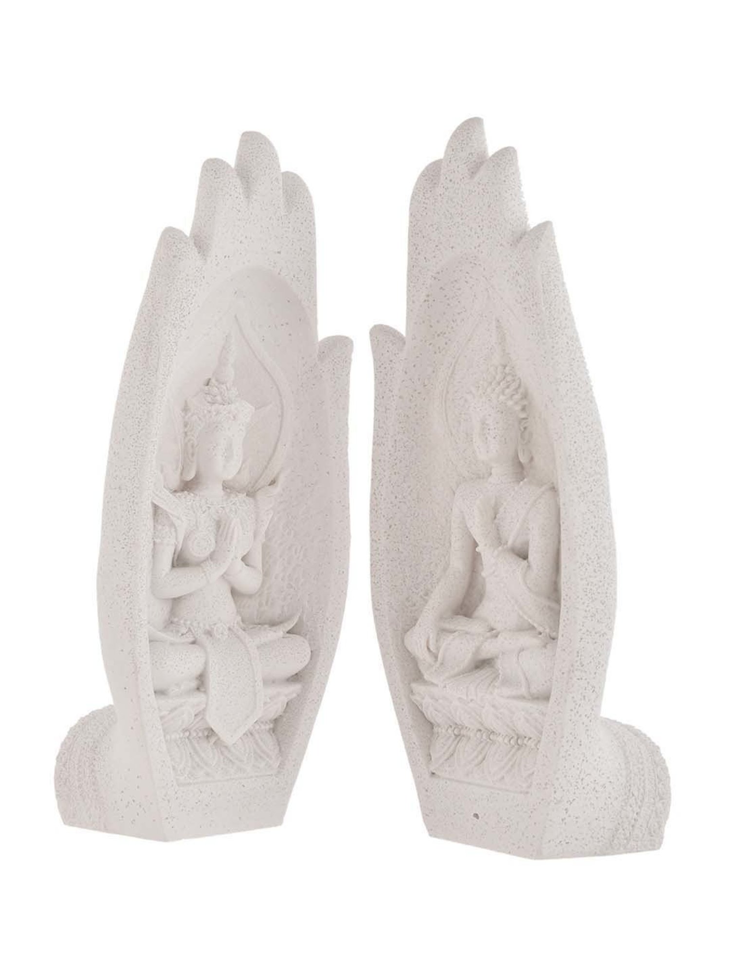 Tayhaa White Resin Palm Of Hand Meditating Buddha - Set of 2