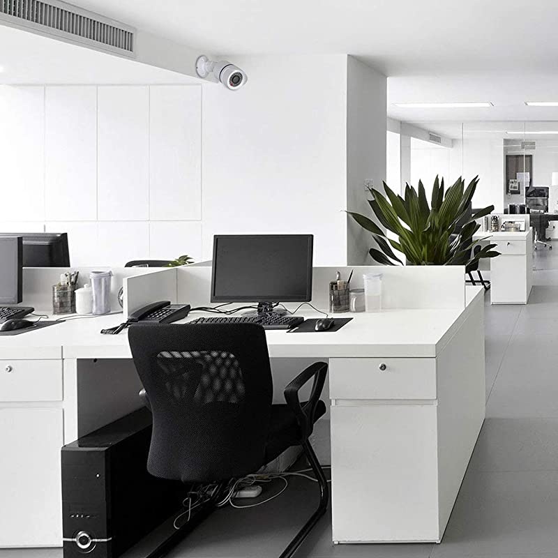 Bullet Dummy Fake Simulated Surveillance Security CCTV Dome Camera Indoor Outdoor with One LED Light, Warning Security Alert Sticker Decal (TC-W4), 4 Packs, White