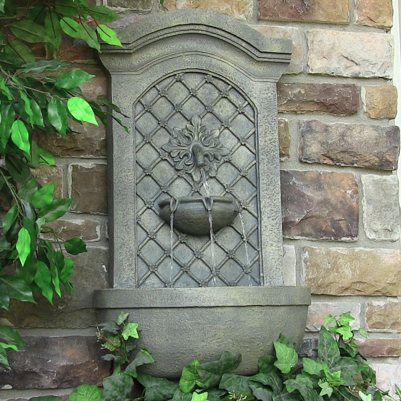 Sunnydaze 31"H Electric Polystone Rosette Leaf Outdoor Wall-Mount Water Fountain, Limestone Finish