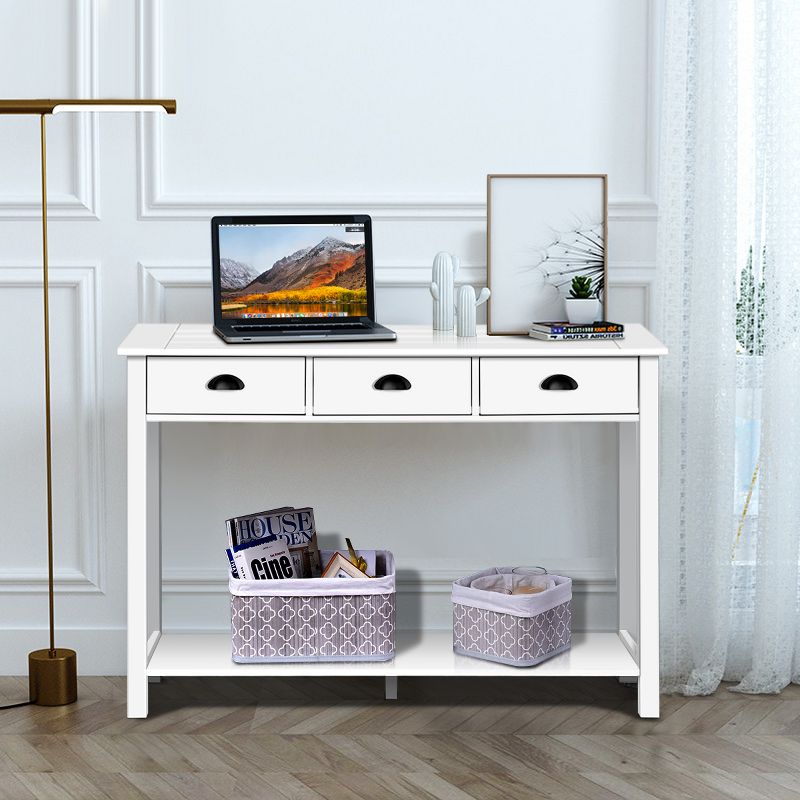 Costway 47'' Console Table Hall Table Side Desk Accent Table Drawers Shelf Entryway White