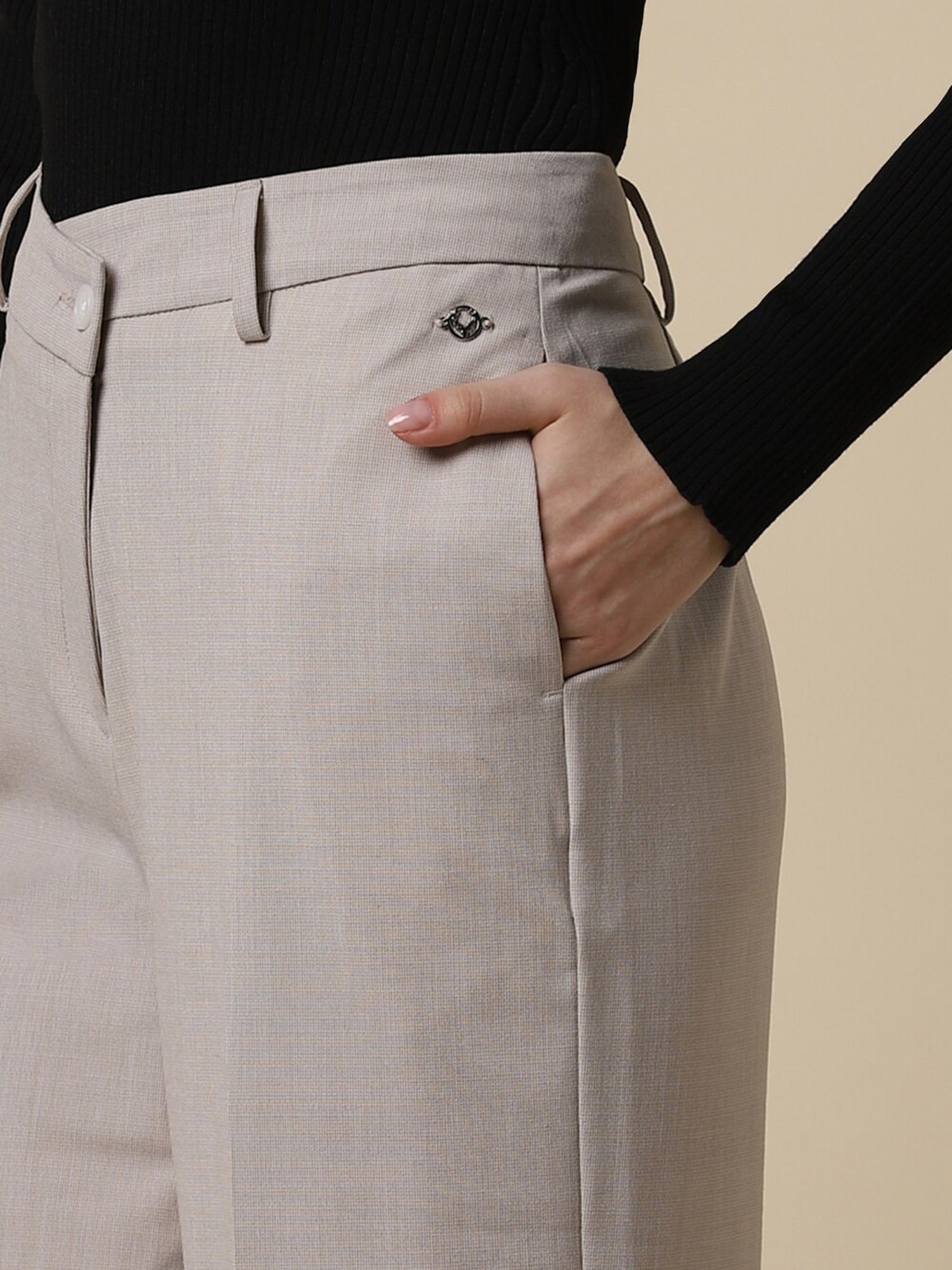 Allen Solly Beige Textured Trousers