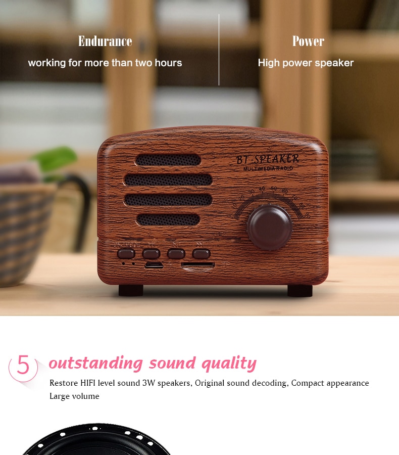 Retro Bluetooth Speaker FM Radio Wireless Portable Mini Super Bass Music Loudspeakers 2 Channel For Computer Phone Support TF