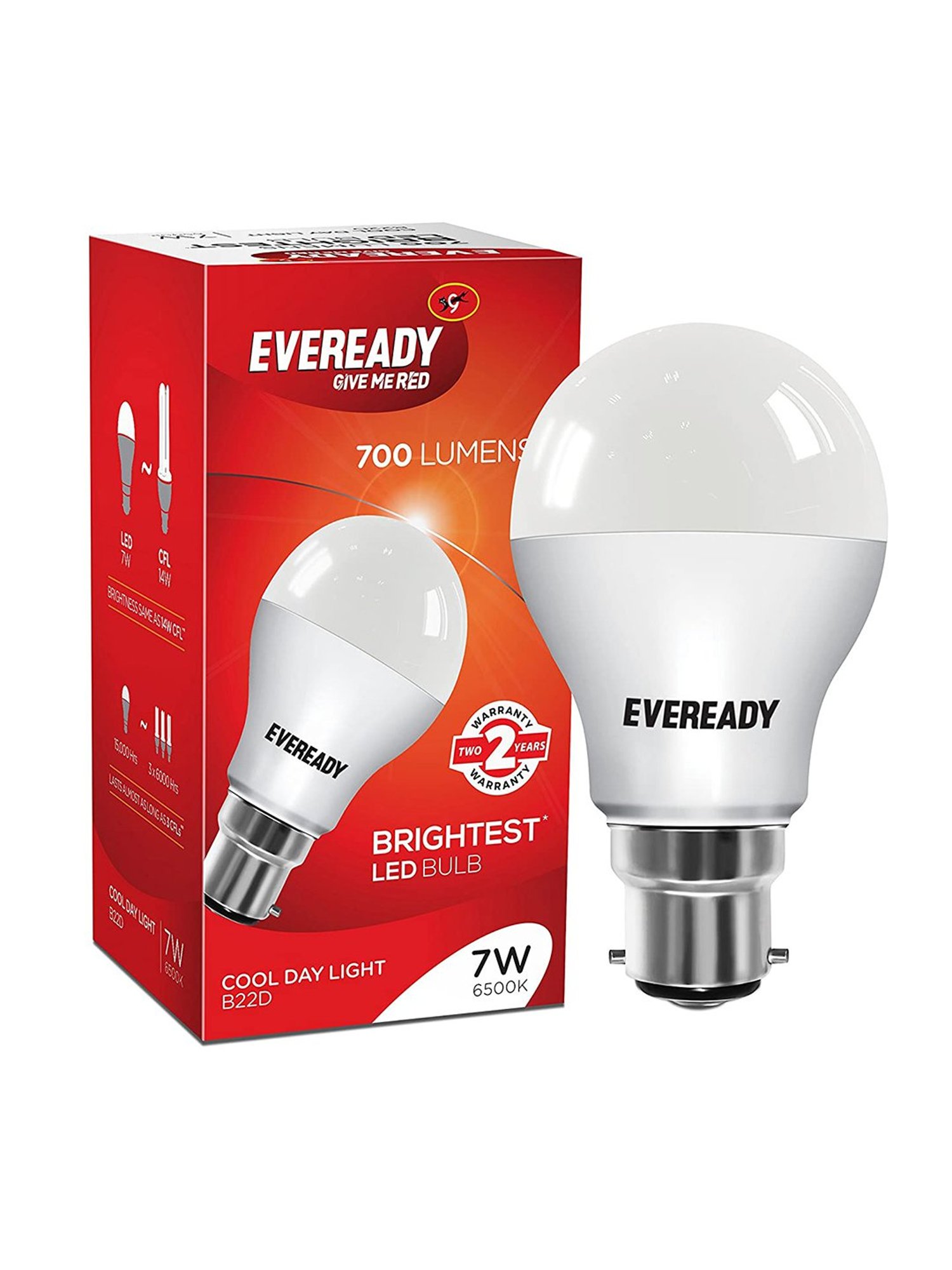 Eveready B22D 7W LED Bulb with AA Size Battery - Pack of 6 (White)