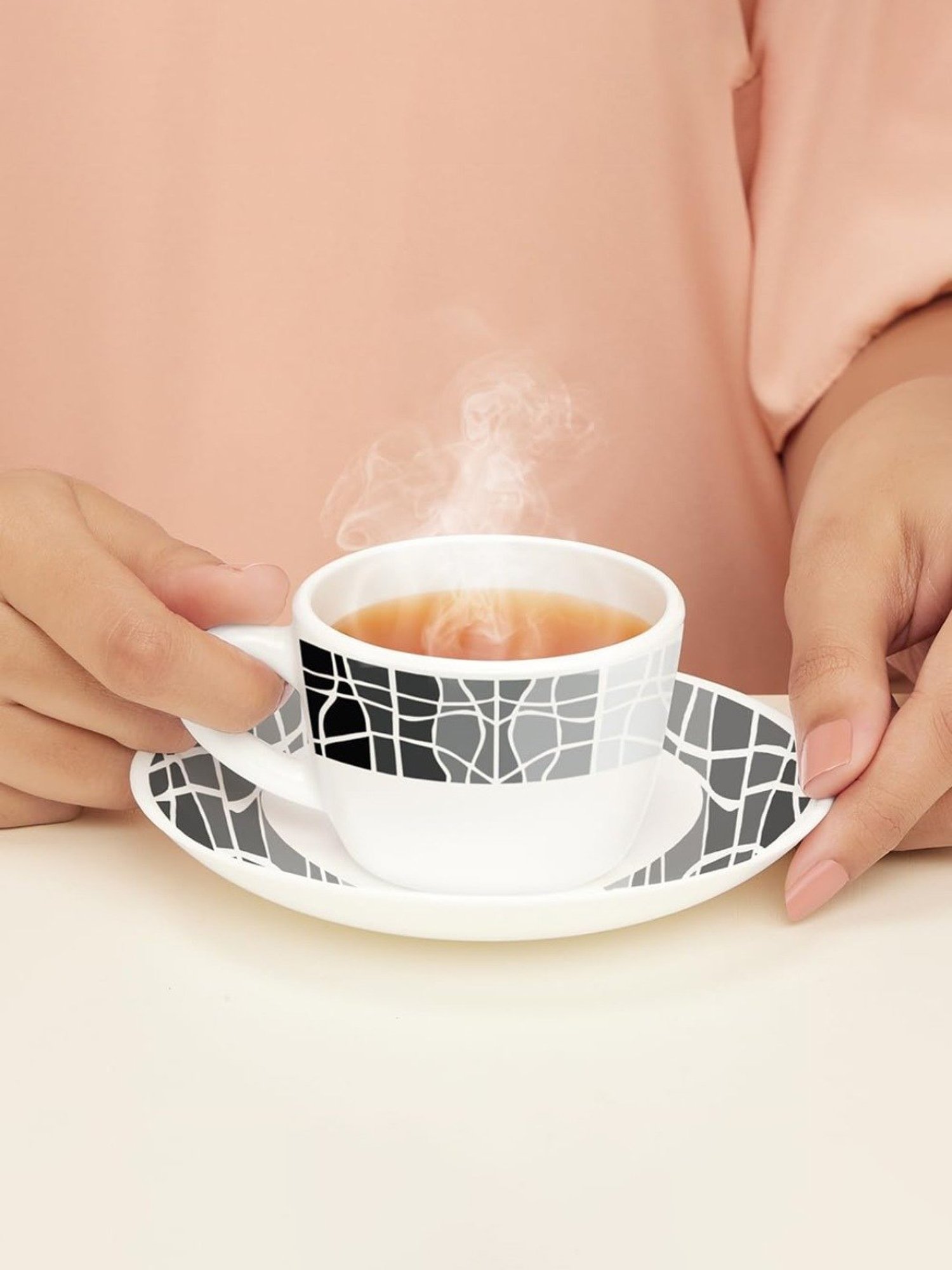 Larah by Borosil White Ceramic Opalware Cup and Saucer Set of 12 140ml