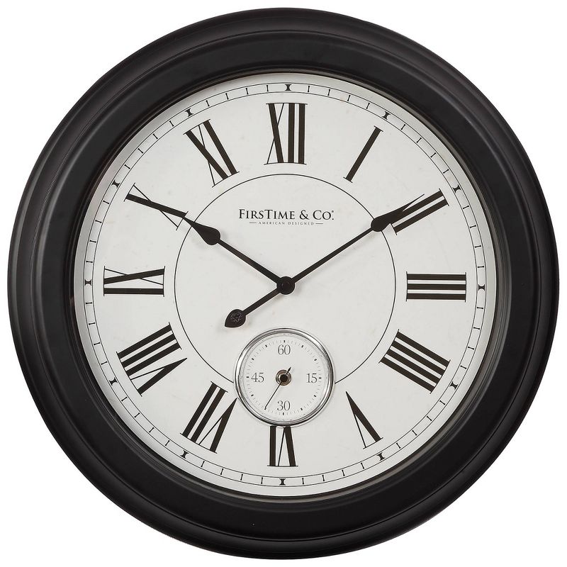 19" Everett Wall Clock Satin Black/White - FirsTime