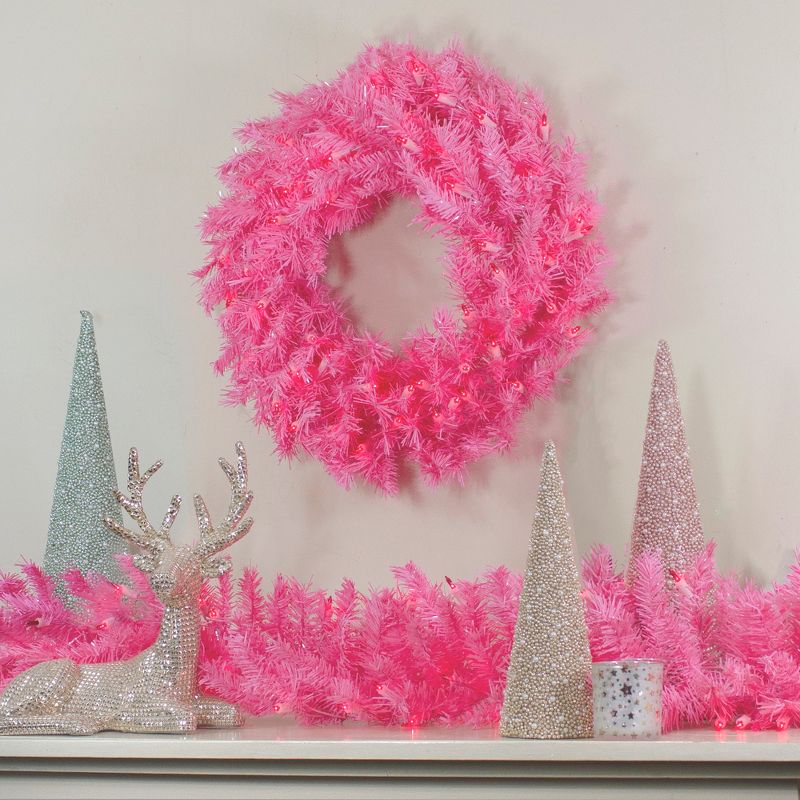 Northlight 36" Pre-Lit Pink Spruce Artificial Christmas Wreath, Pink Lights