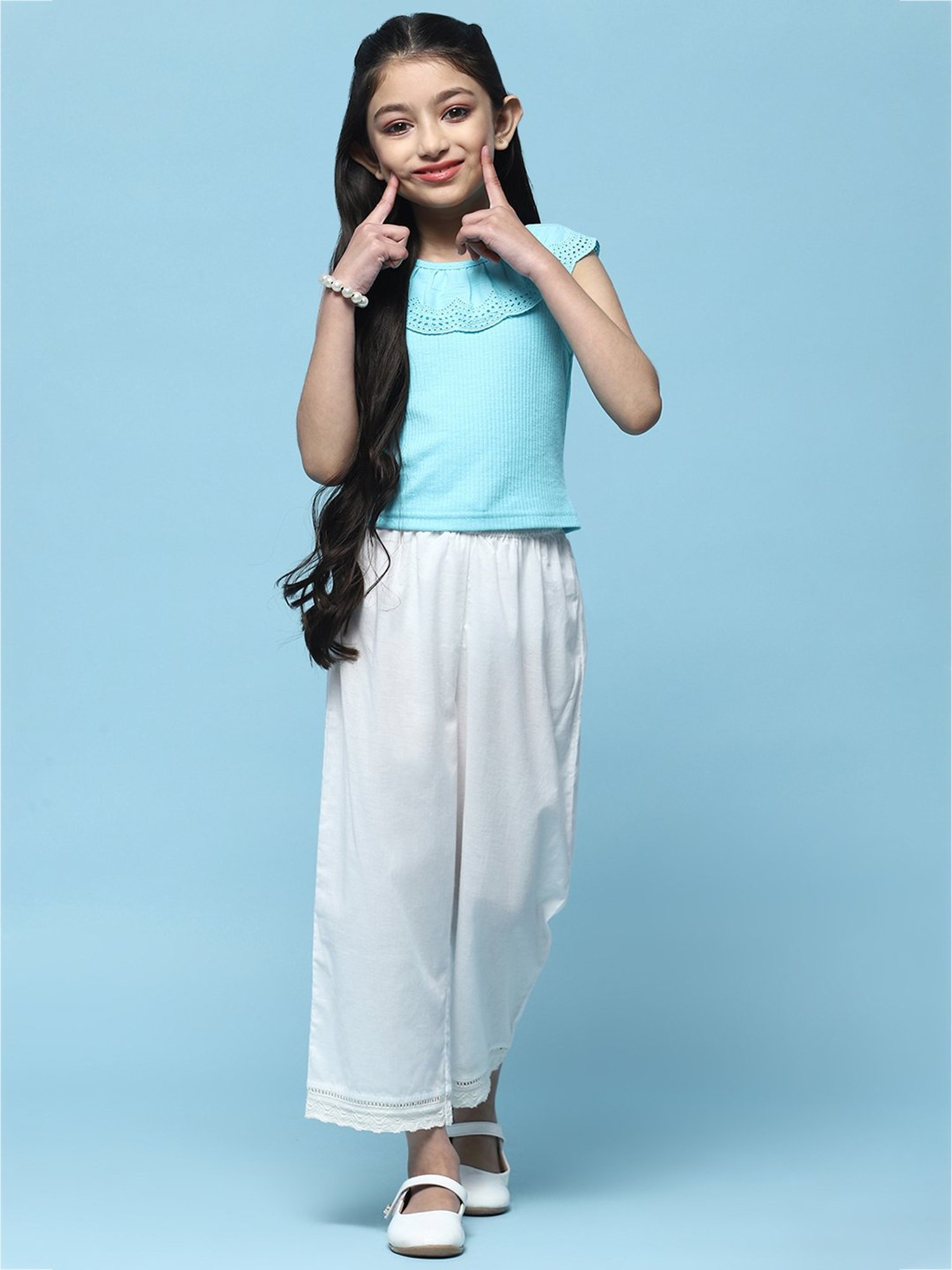 BIBA Girls Turquoise Solid Top