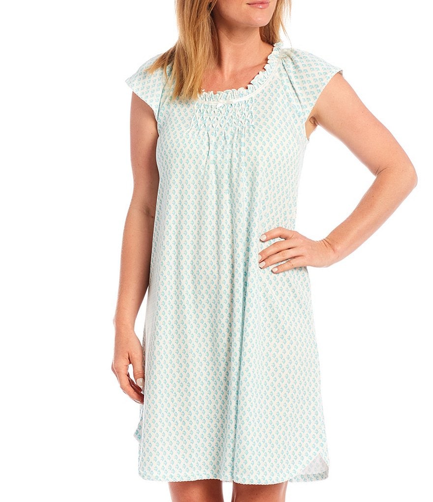 Miss Elaine Cottonessa Foulard Print Scoop Neck Short Sleeve Knit Short Nightgown