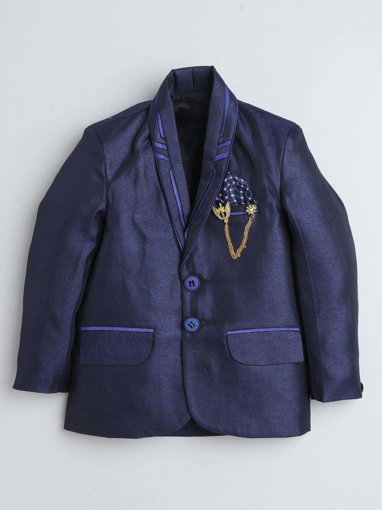 Fourfolds Boys Royalblue Solid Full Sleeves Suit Set