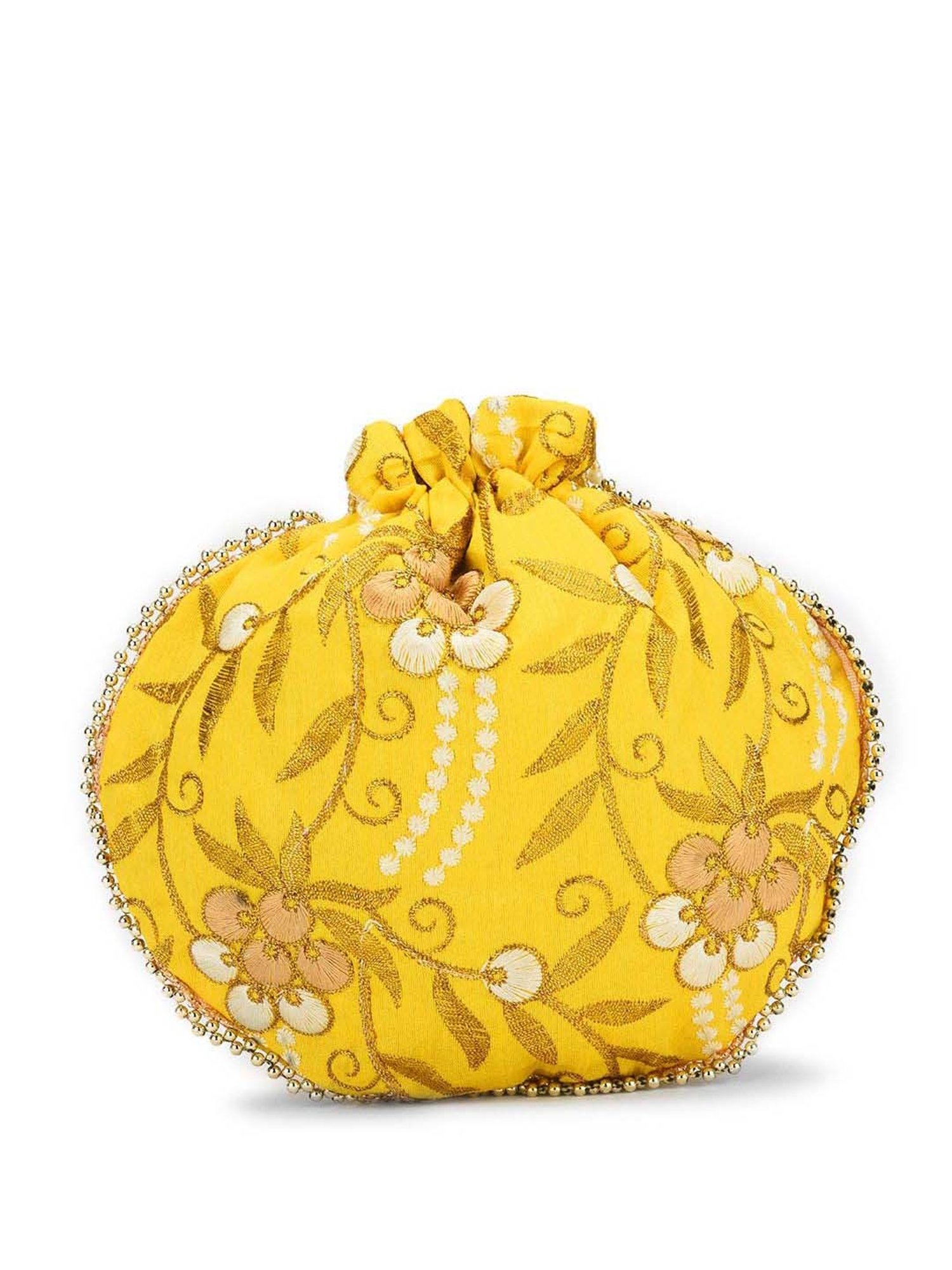 Gaurapakhi Yellow Embroidered Potli