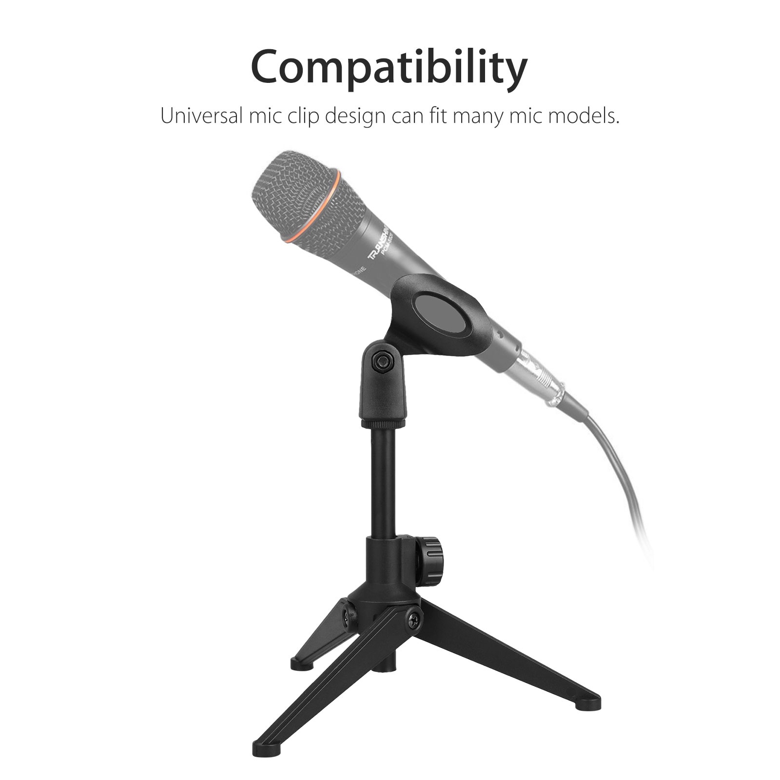 Universal Adjustable Desk Microphone Stand Portable Foldable Tripod MIC Tabletop Stand with Small Plastic Microphone Clip