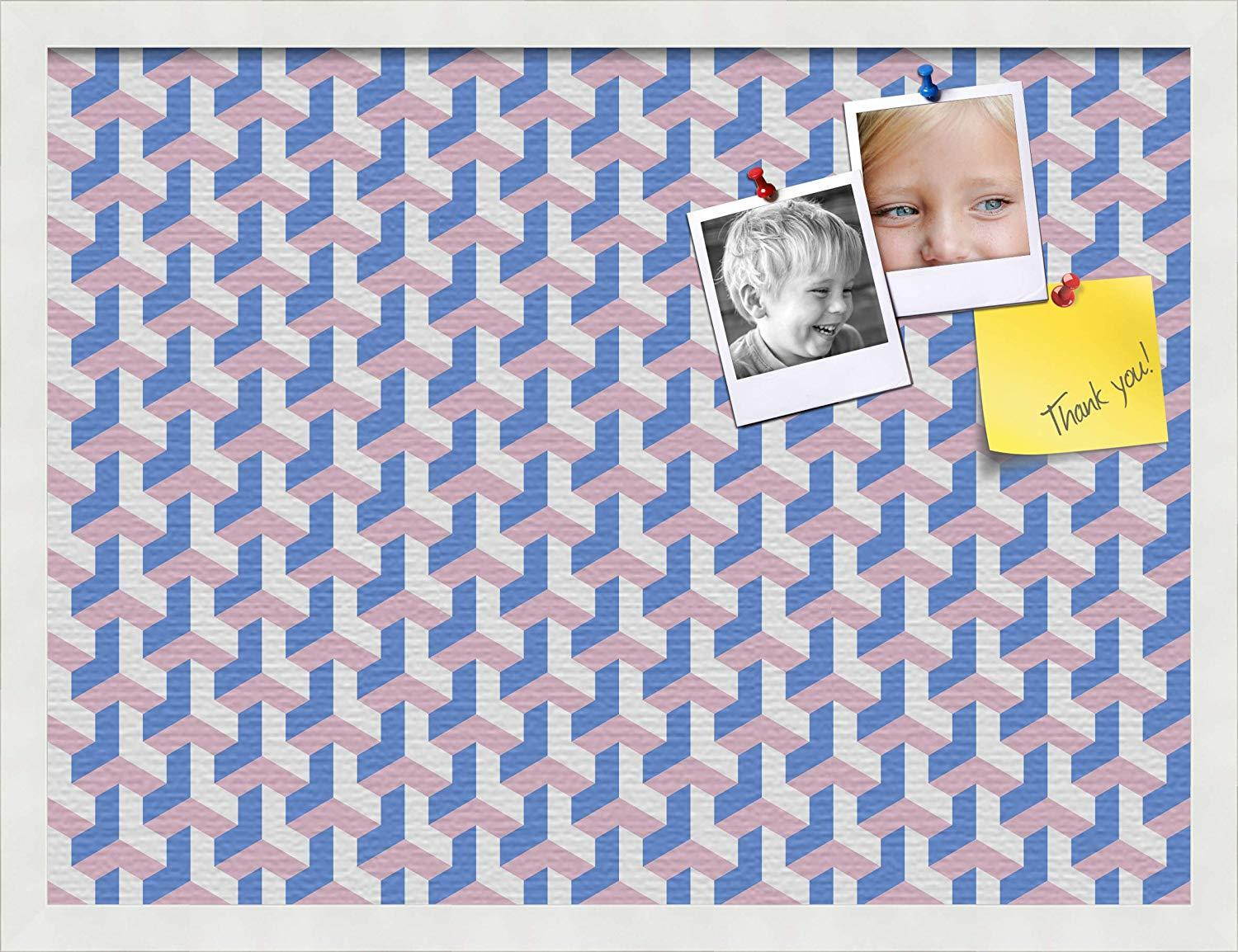 PinPix pin Cork Bulletin Board Made from Canvas, BAUS Blue Pink 24x18 Inches (Completed Size) and Framed in Satin White Frame (PinPix-1627-24x18_FRBW26074)