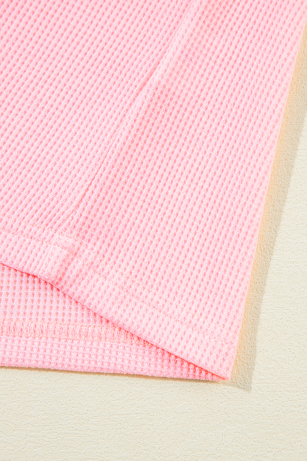 Rose Red Solid Waffle Knit Plus Size Two Piece Shorts Set