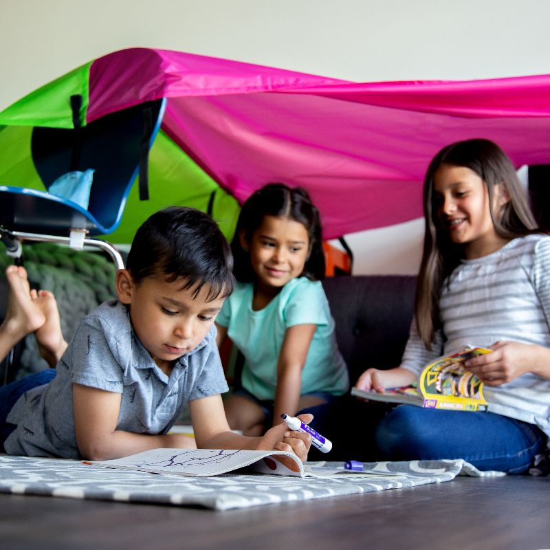JumpOff Jo Build Me Blanket Fort, Configurable Play Tent Kit, 3 Ripstop Blankets, Beanbags & Drawstring Backpack