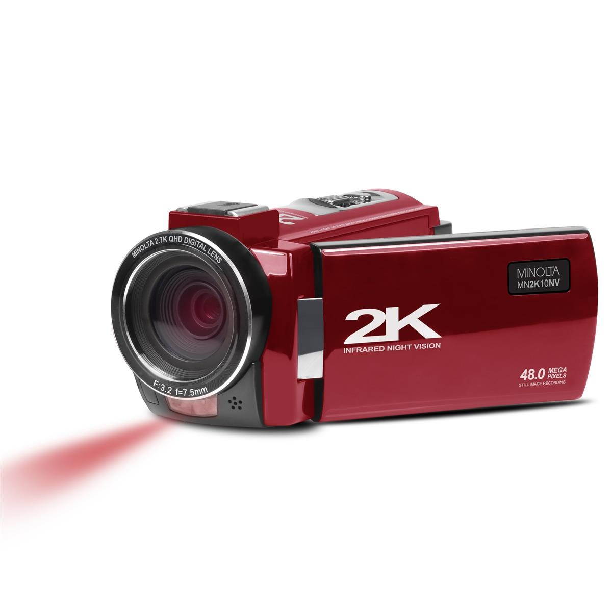 Minolta MN2K10NV 2K UHD Camcorder w/3" Touch & Infrared Night Vision, Red