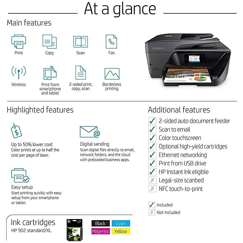 OfficeJet Pro 6978 All-in-One Wireless Printer,  Instant Ink, Works with Alexa (T0F29A)