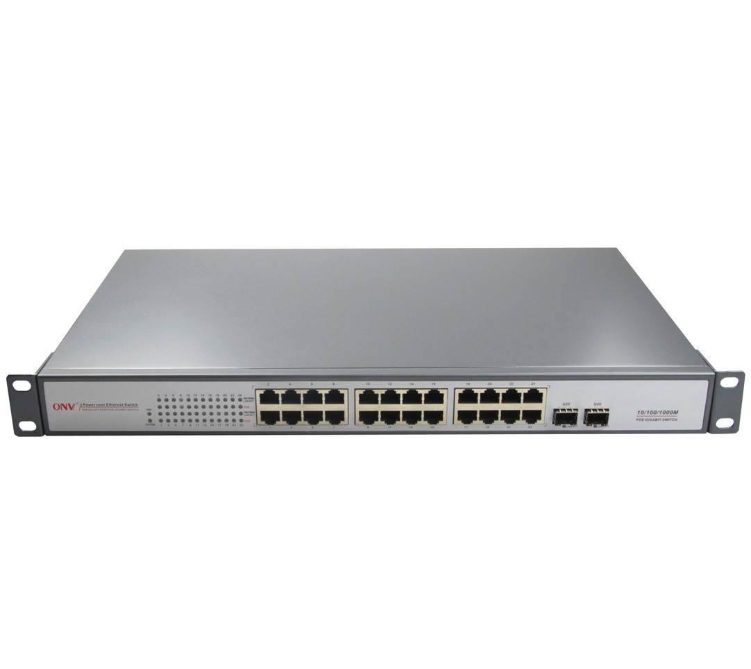 ONV-POE33024PF-at 24x 10/100/1000 Mbps ports + 2x SFP gigabit optical uplink ports supports IEEE802.3at power POE Switch