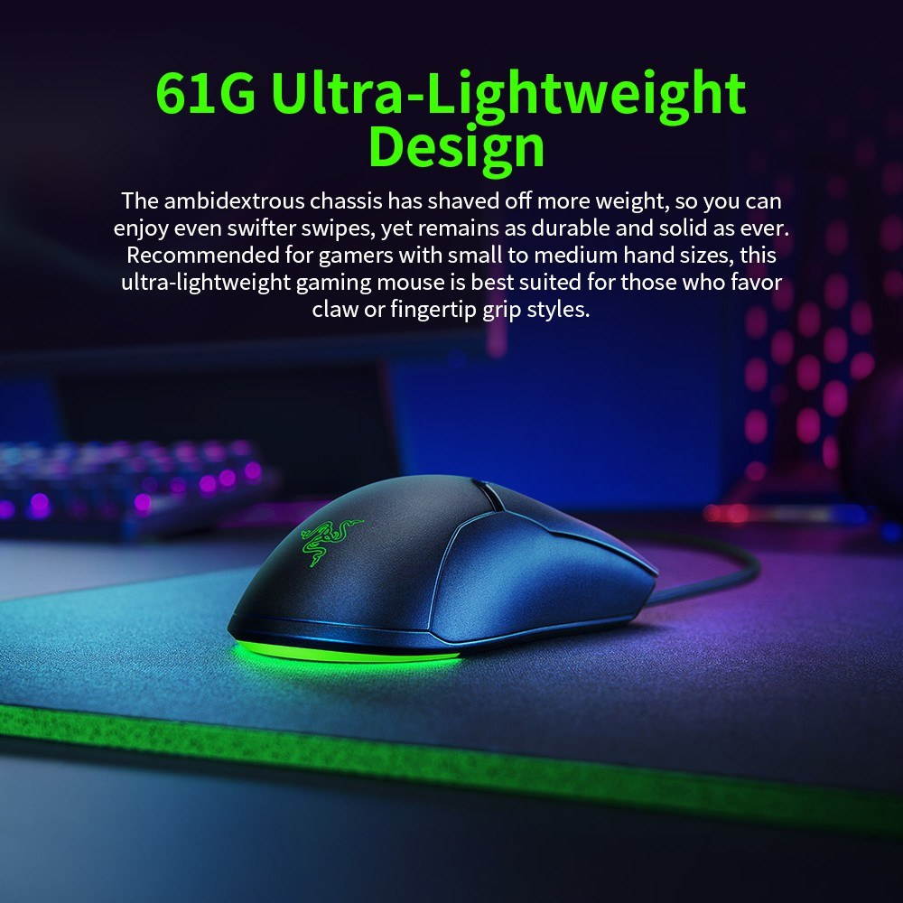 Razer Viper Mini 61g Lightweight Wired Mouse 8500DPI PAW3359 Optical Sensor Chroma RGB Gaming Mouse Mice SPEEDFLEX Cable