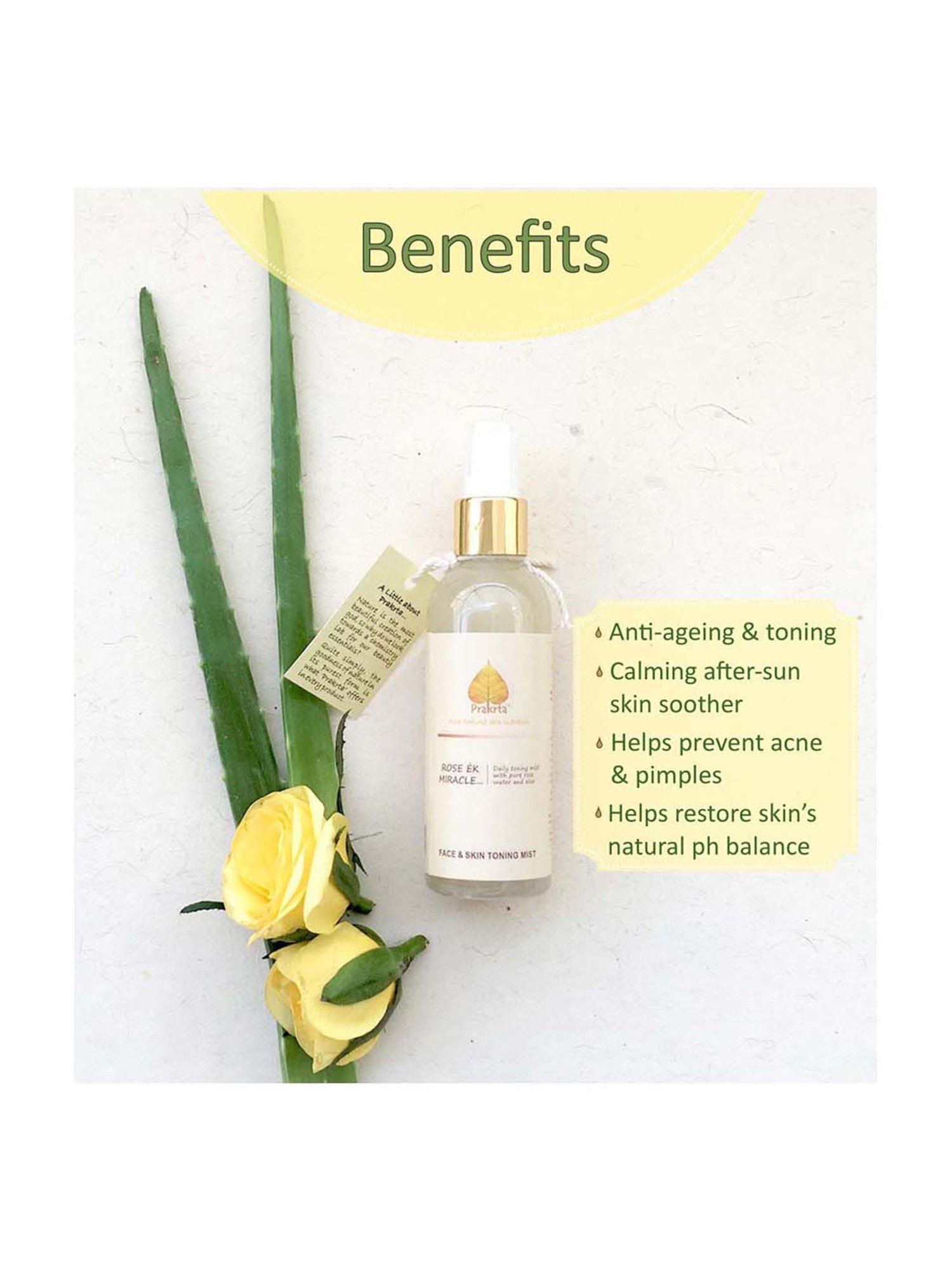 Prakrta Rose Ek Miracle Daily Toning Mist for Face Steam Distilled Rose Water with Aloe Vera- 100 ml