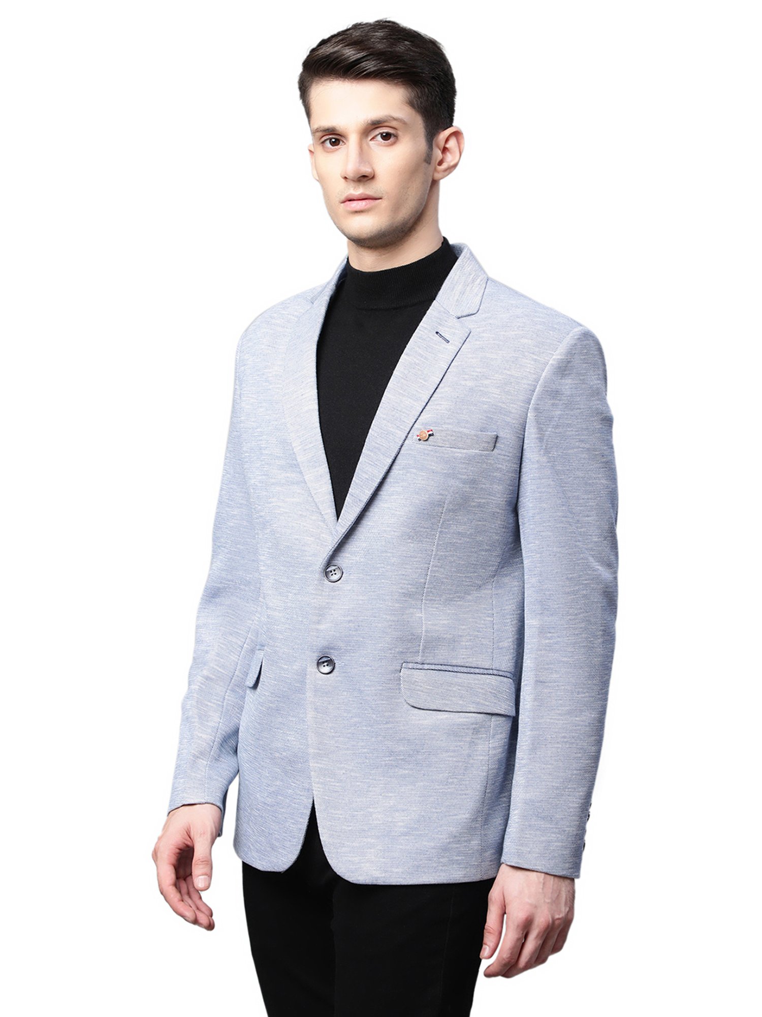 Global Republic Sky Blue Regular Fit Notch Lapel Blazer