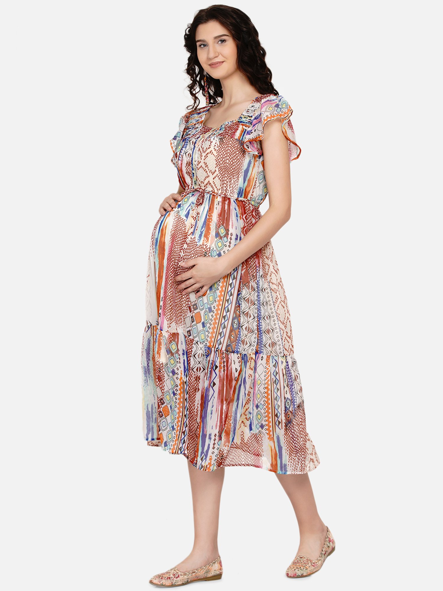 Mine4Nine Multicolor Printed Maternity Dress