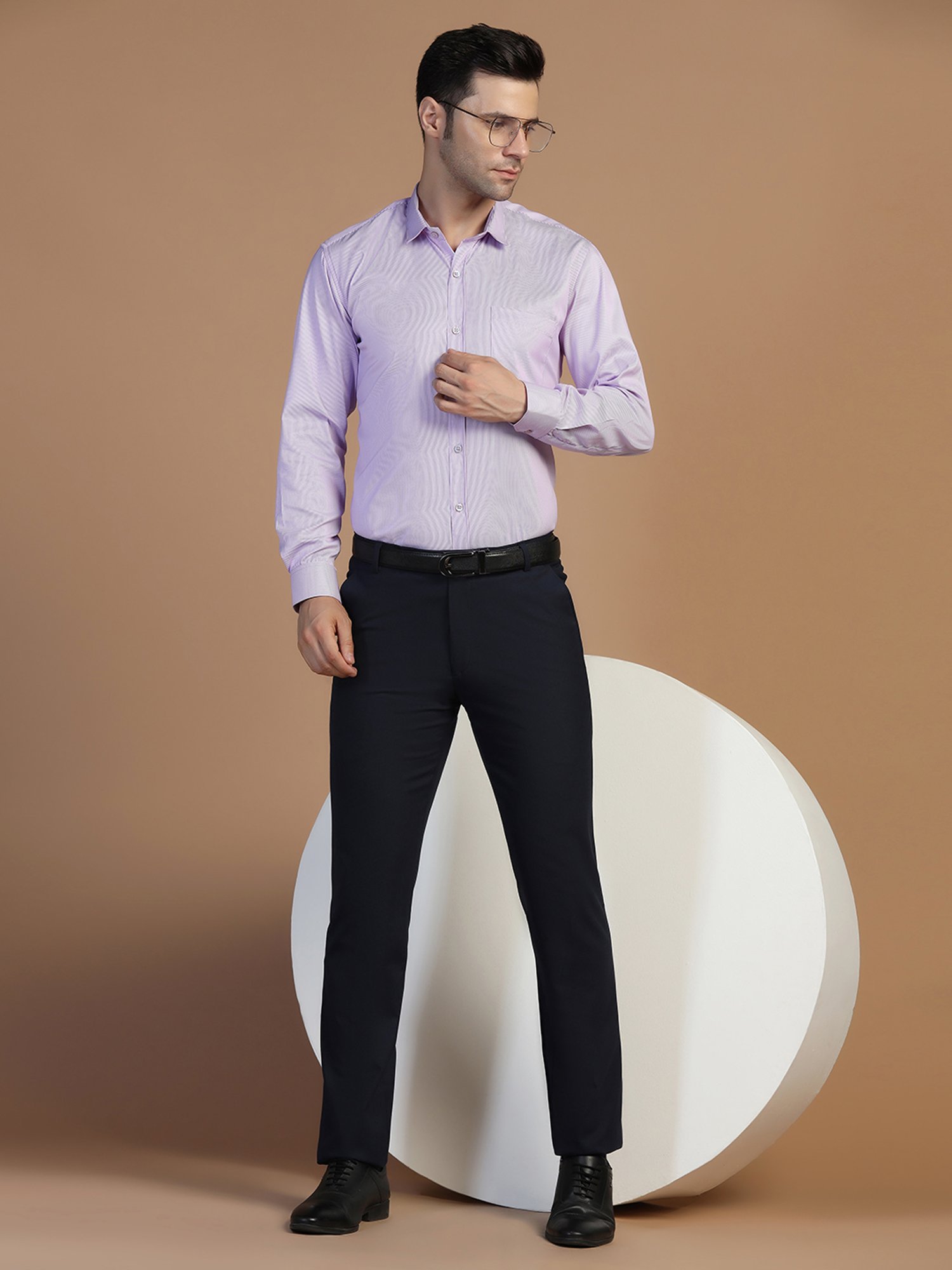 TAHVO Purple Regular Fit Striped Shirt