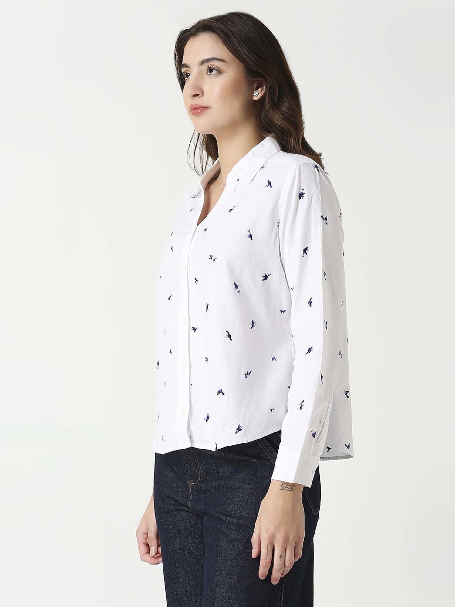 Remanika White Cotton Embroidered Shirt
