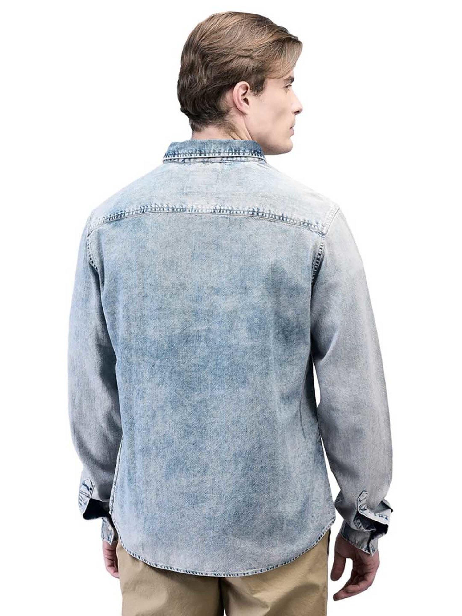 Woodland Light Blue Regular Fit Cotton Shirt