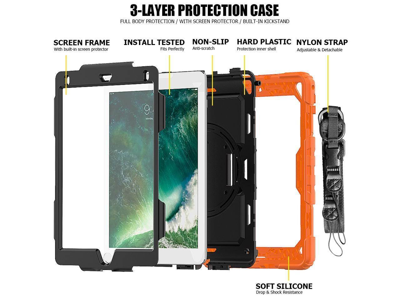 iPad 9.7 2018 2017 Case iPad Air 2 Case iPad Pro 9.7 Case Heavy Duty Rugged Shockproof Protective Hard Case Cover For for Apple iPad 6th / 5th Generation / iPad Air 2 / iPad Pro 9.7 inch