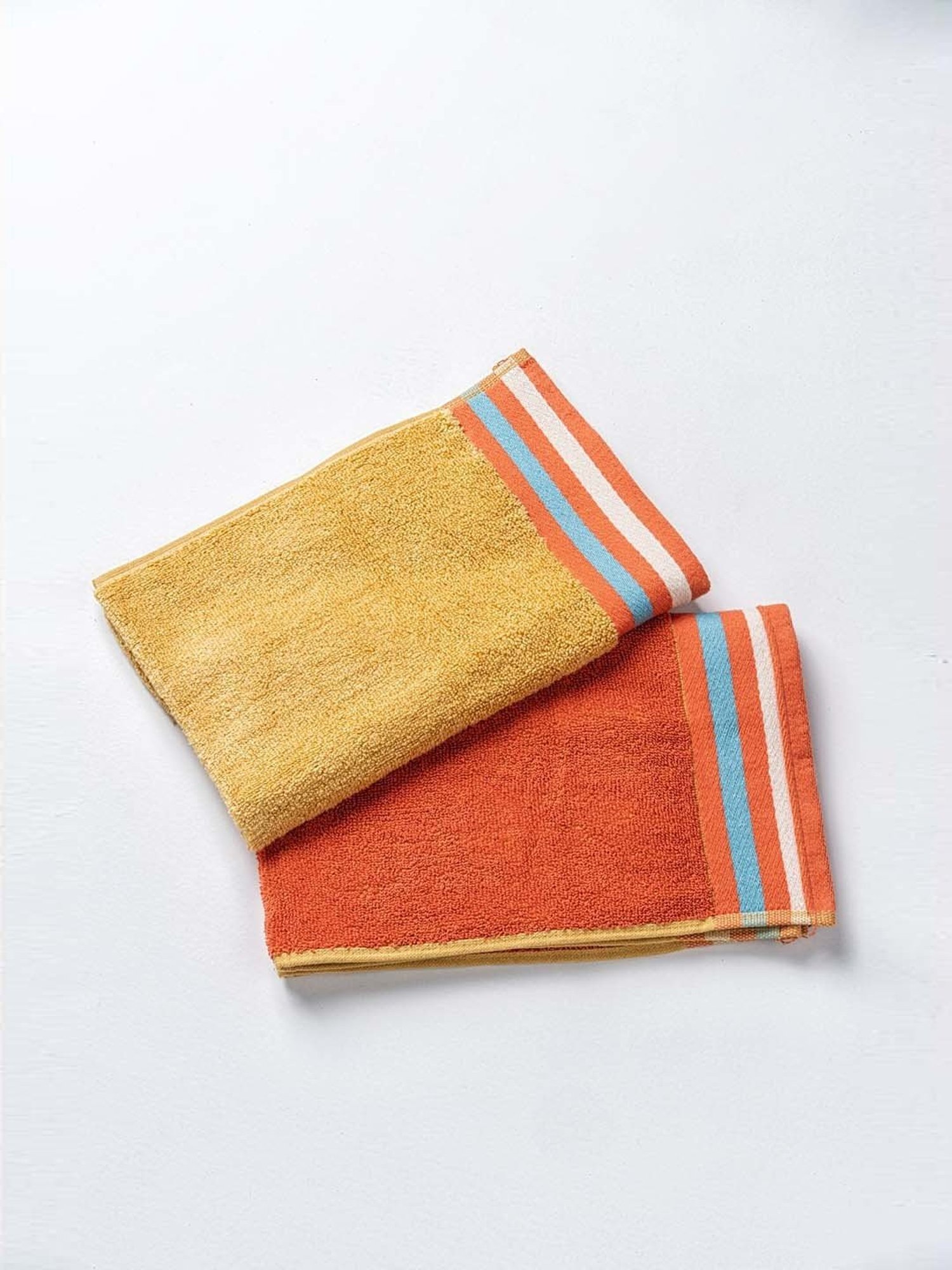 DDECOR Live beautiful Yellow & Orange Cotton 500 GSM Hand Towels - Set of 2