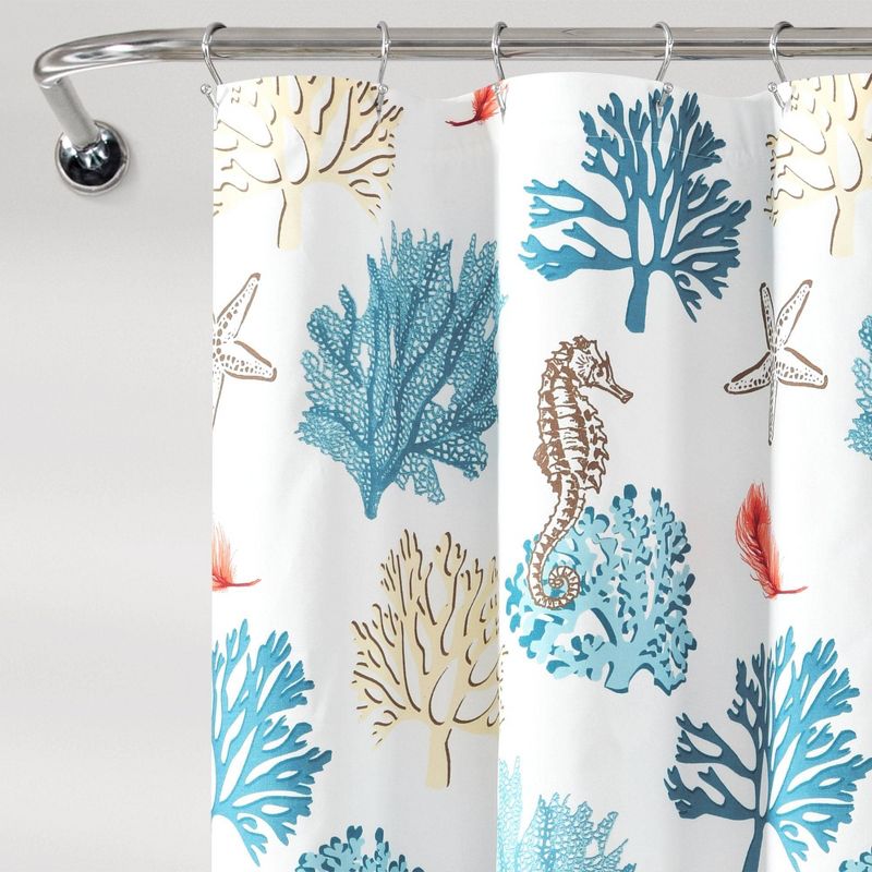 Single Reef Feather Shower Curtain Blue/Coral - Lush Décor