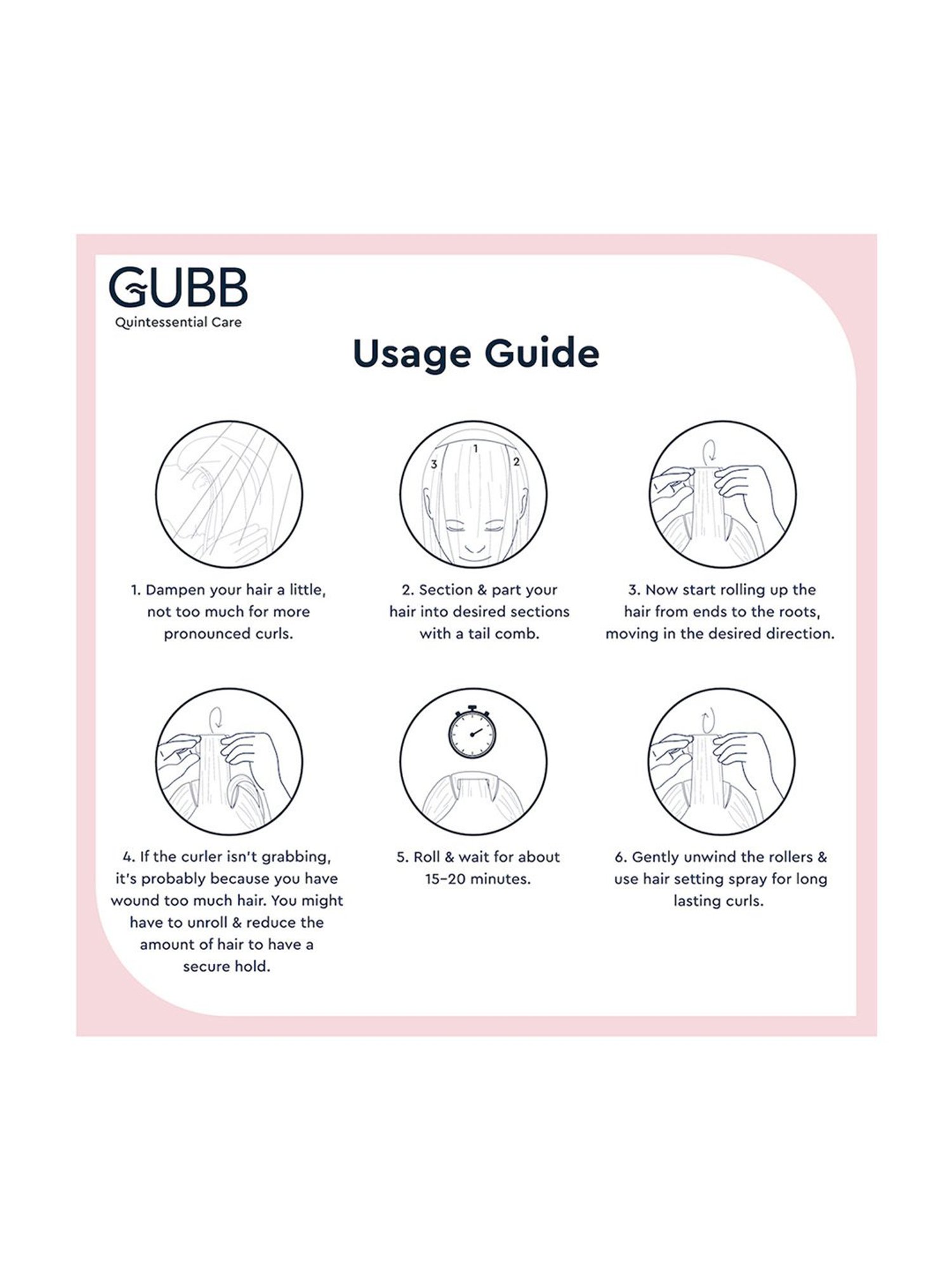 GUBB Hair Rollers for Hair Curling - 6 Medium Hair Curlers