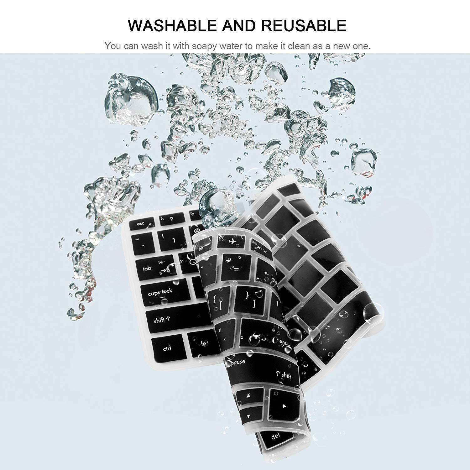 [2 Pack] Keyboard Cover Skin for 15.6 HP Pavilion X360 15-BR075NR 15M-BP012DX BP011DX BP111DX BP112DX 15M-BQ021DX BQ121DX, 15-BS020NR 15-BS020WM 15-BS013DX 15-BW011DX, HP Envy 17M (Clear+ Black)