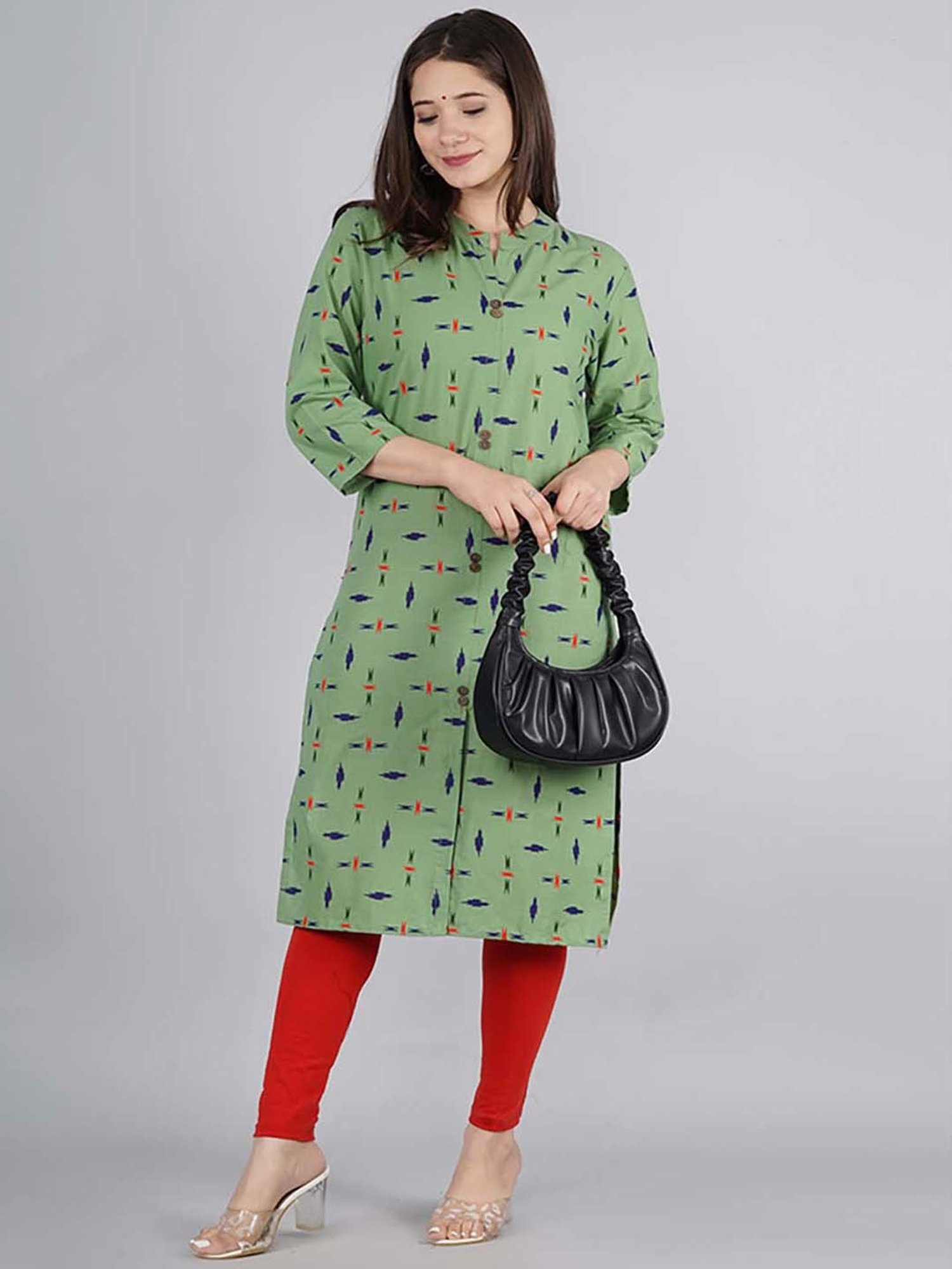 Kipek Green Cotton Printed Straight Kurta