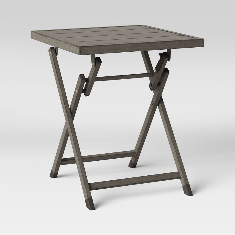 Weathered Teak Folding Patio Accent Table - Threshold™