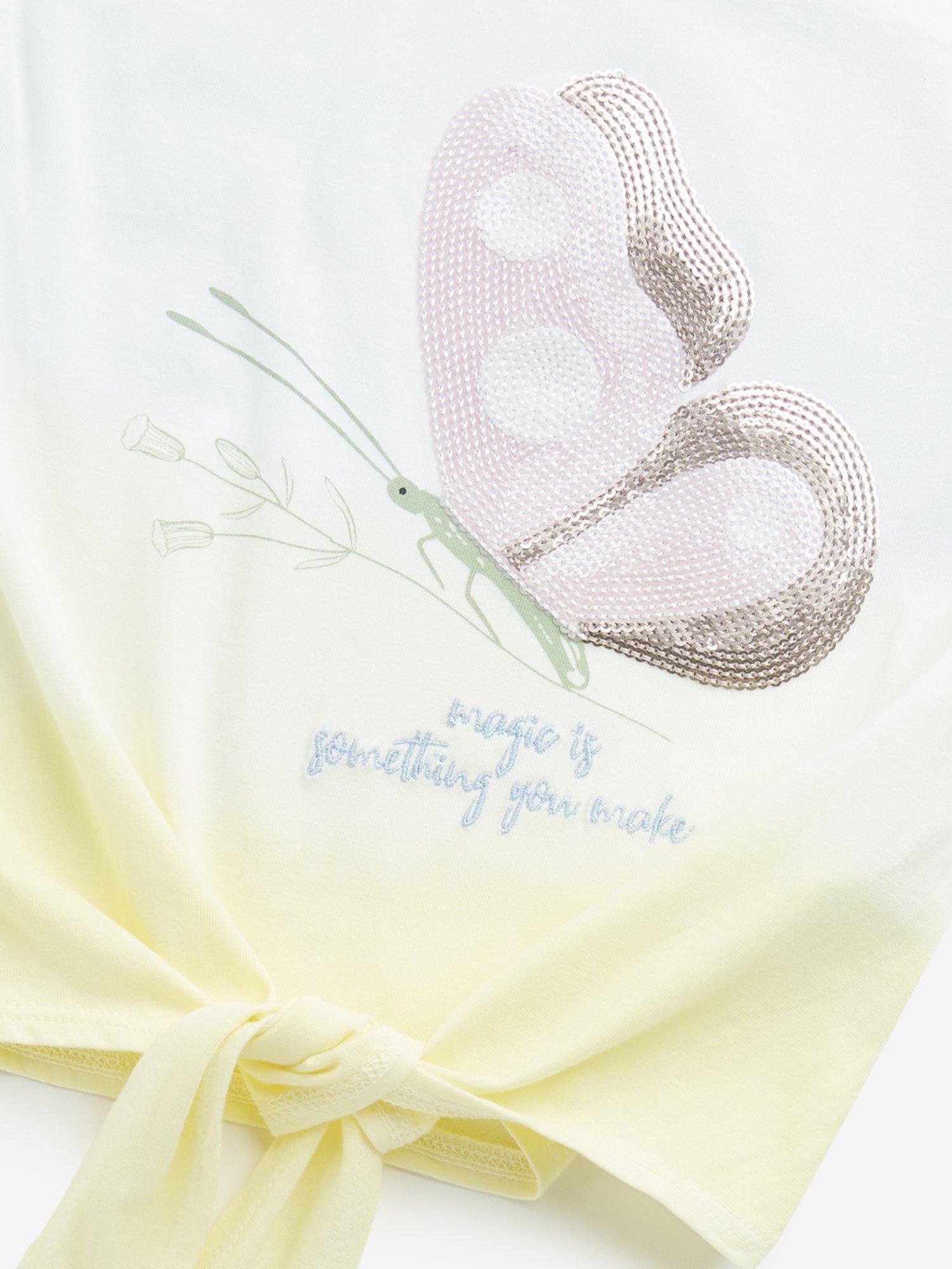 HOP Kids by Westside Light Yellow Sequinned Butterfly Design Cotton Top