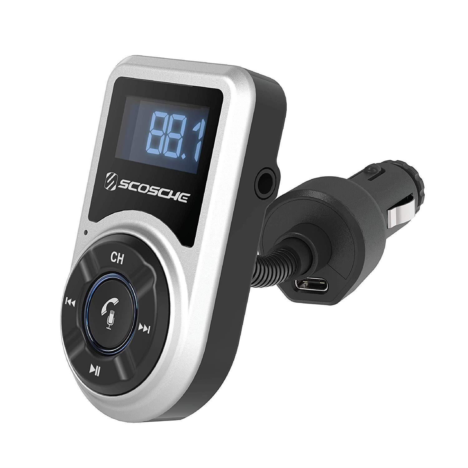 SCOSCHE BTFMPD Universal Bluetooth Hands-Free Car Kit with Digital FM Transmitter and 18-Watt USB C Power Delivery Car Charger