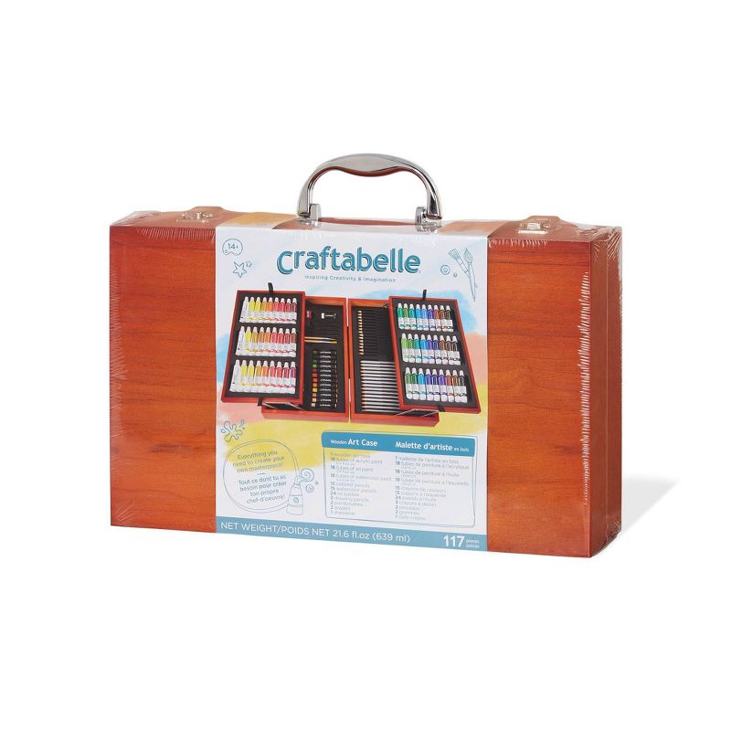 Craftabelle – Arts & Crafts Paint Set for Kids 117pc – Wooden Art Case