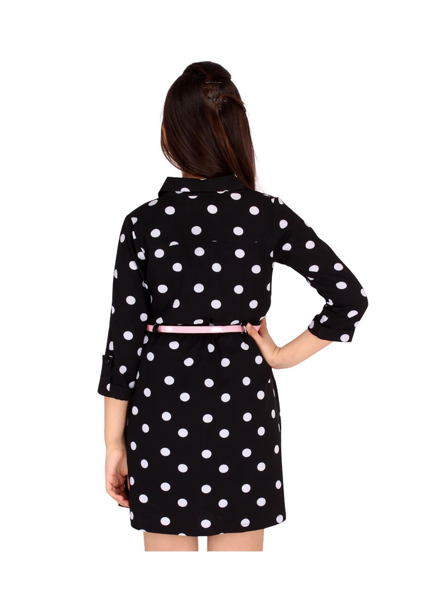 Cutecumber Kids Black Printed Dress, Belt with Bag