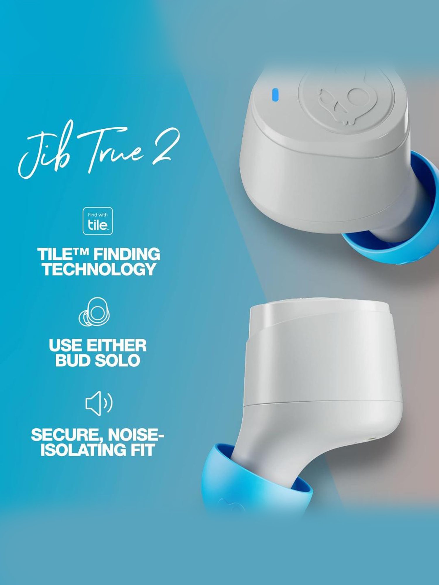 Skullcandy Jib True 2 in-Ear Wireless Earbuds with 32 Hr Battery (Light Grey & Blue, True Wireless)