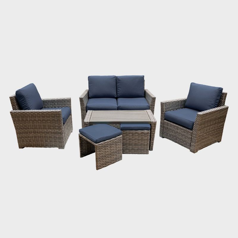 Newton 6pc Seating Set with Sunbrella - Navy - Leisure Made