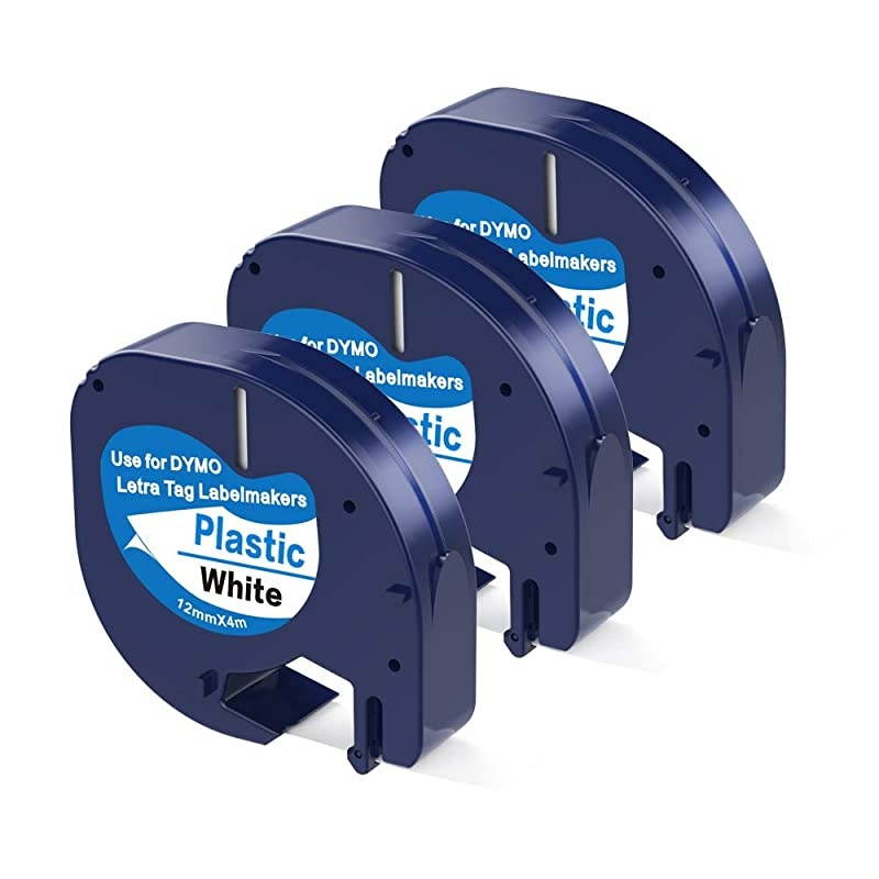Pack Replace Dymo LetraTag Refills 91201 91221 59422 S0721610 Plastic Tape Black on White Compatible with Dymo Label Makers LetraTag Plus LT100H LT100T QX50 12 Inch x 1Feet 12mm x 4m
