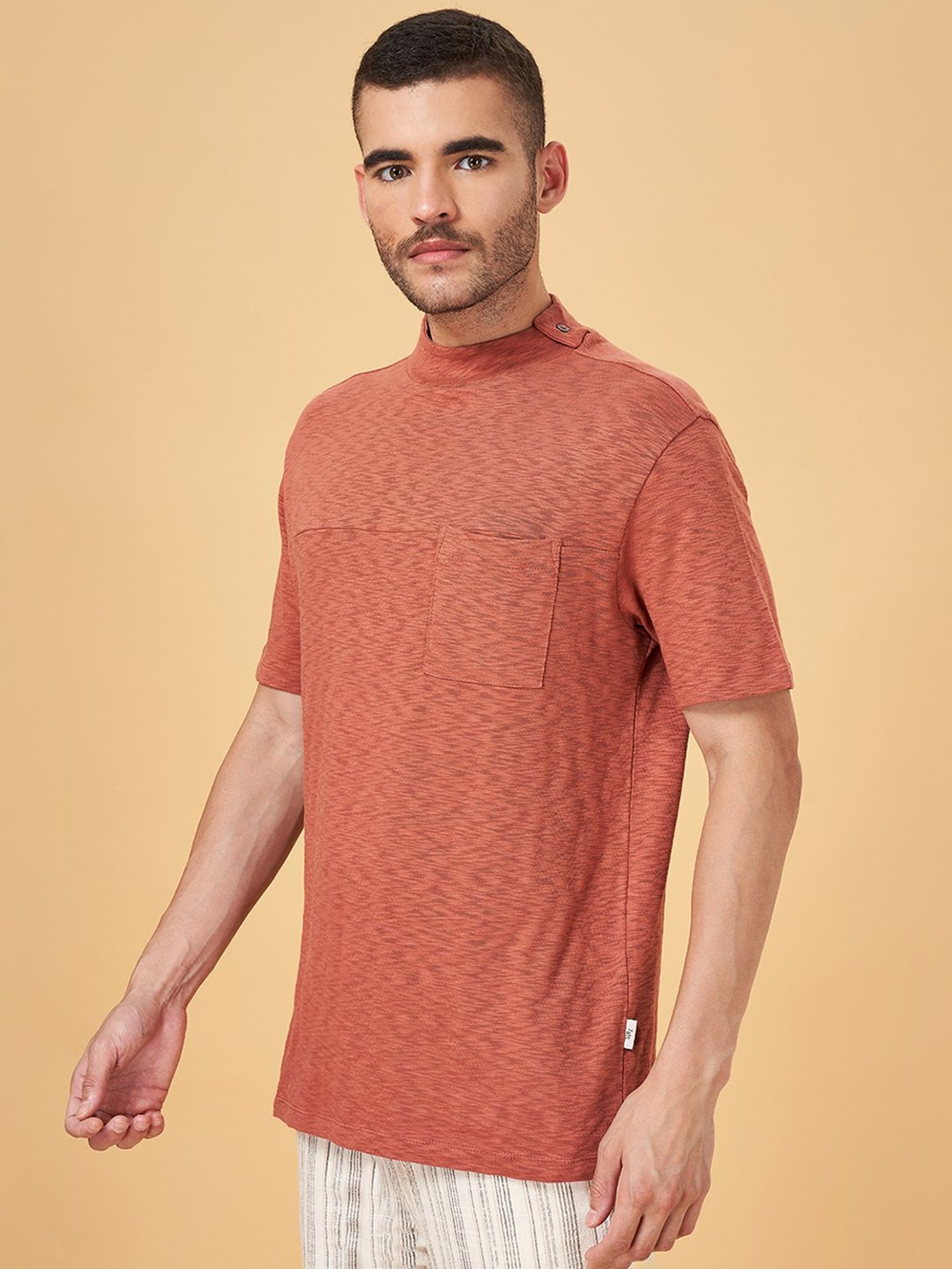 7 Alt by Pantaloons Rust Cotton Relaxed Fit T-Shirt